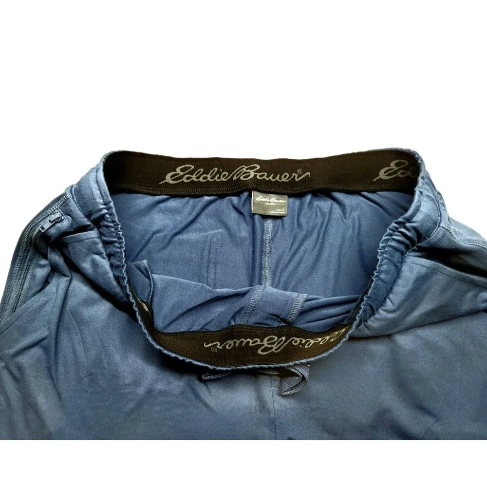 Eddie Bauer Men's XL Knit Lounge Shorts 2-pack Zip Secured Pocket B15 Black Blue - Picture 10 of 12